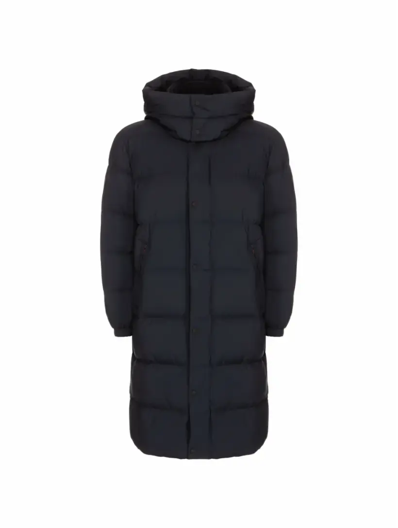 

Стеганый пуховик с логотипом Kiton, тёмно-синий