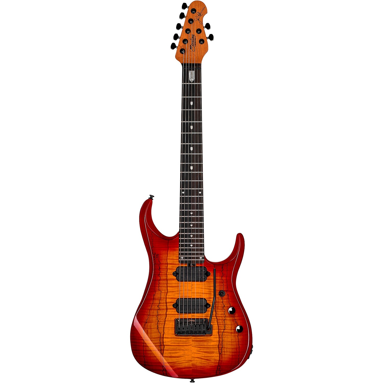 

Sterling by Music Man JP157D John Petrucci Signature со звукоснимателями DiMarzio 7-струнная электрогитара Blood Orange Burst