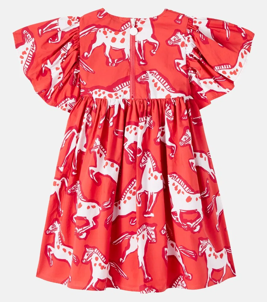 Платье из хлопкового поплина с принтом в виде лошадей Stella McCartney Kids, красный — фото 2