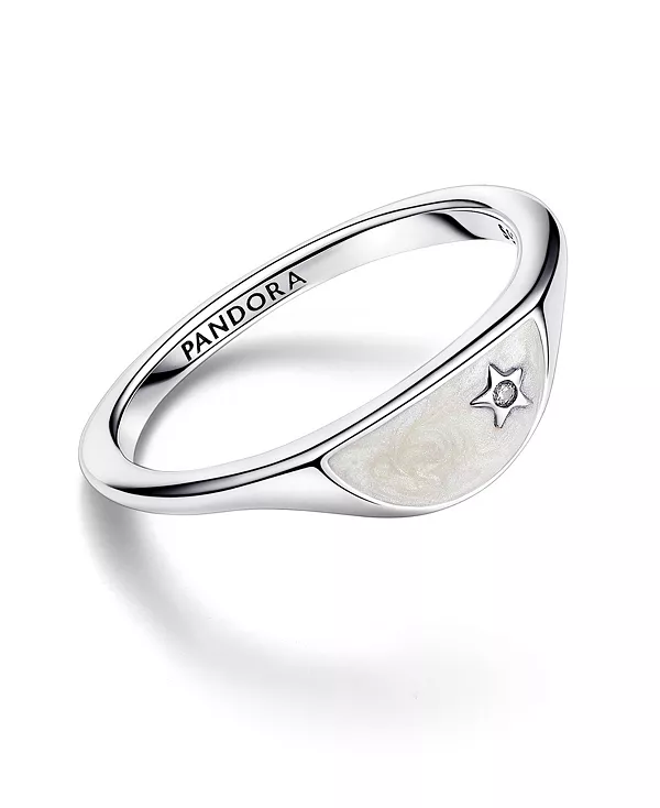 

Кольцо с половинной эмалевой печаткой и прозрачными кубическими цирконами Pandora, silver