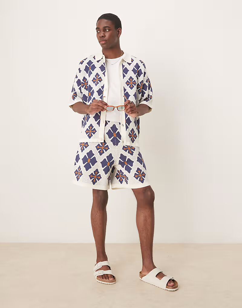 

Трикотажные шорты свободного кроя с ацтекским узором синего цвета Asos Design