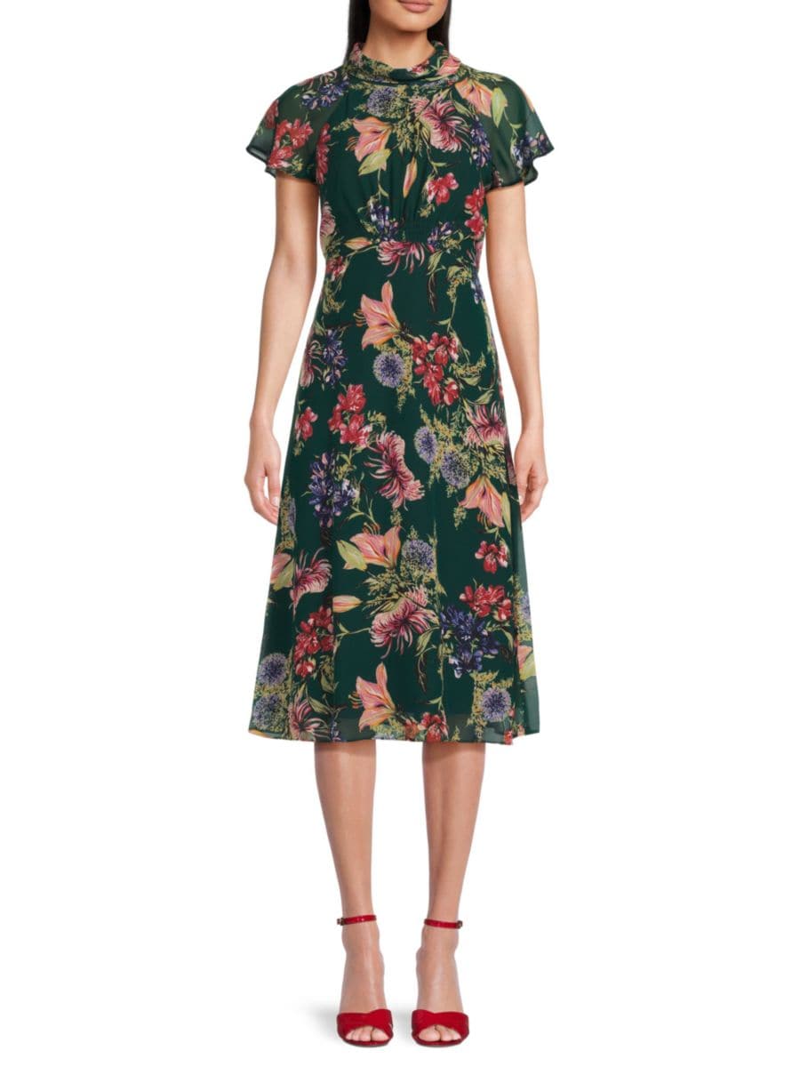 

Платье-миди с цветочным принтом Vince Camuto, цвет Hunter