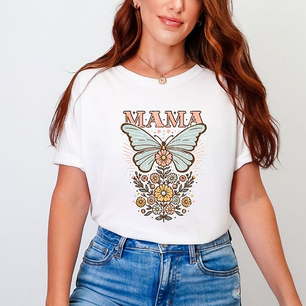 

Футболка Mama butterfly floral garment dyed Simply Sage Market, White