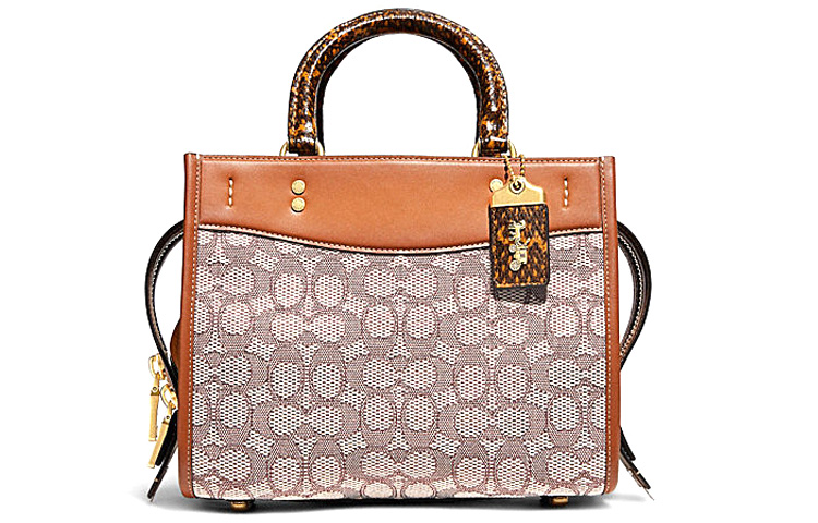 

COACH Сумка Rogue из жаккардовой ткани с отделкой из змеиной кожи, через плечо, женская, среднего размера, цвета хаки и карамели