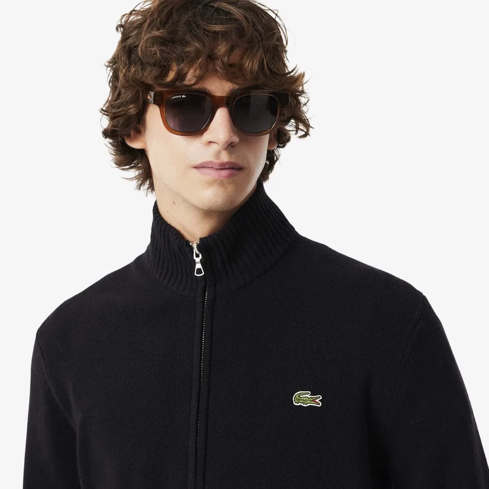 Мужской шерстяной кардиган на полной молнии чёрный от Lacoste — фото 2