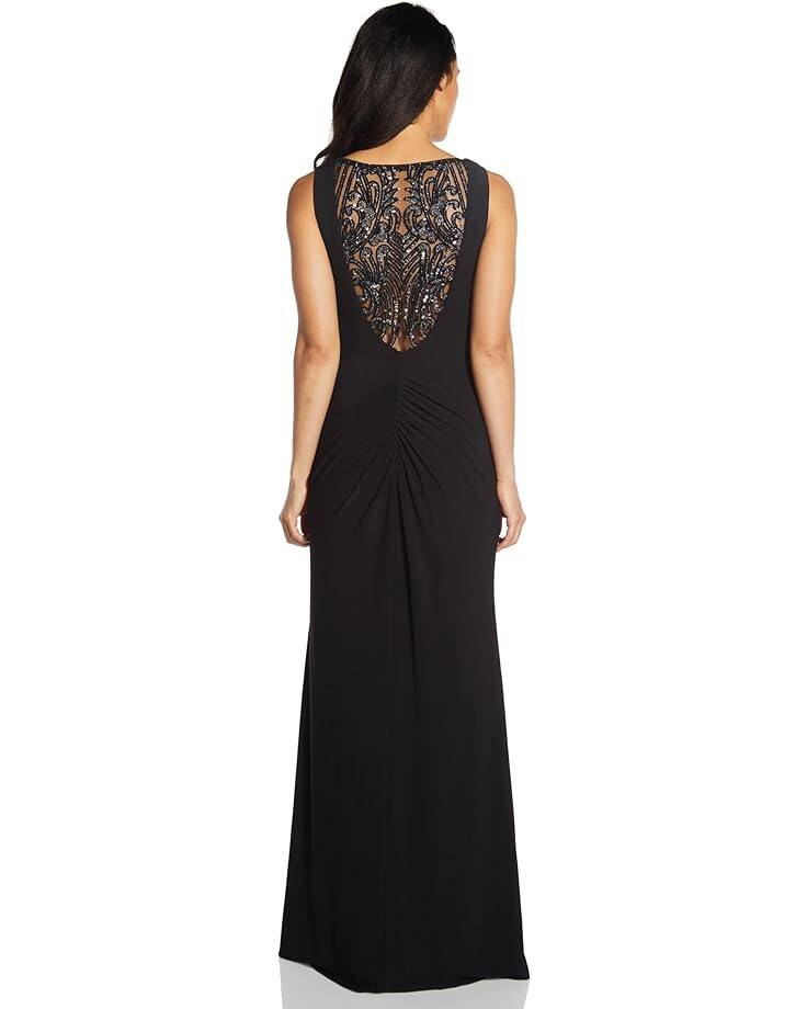 

Платье Adrianna Papell Sleeveless Stretch Jersey Ruched Long Gown, черный