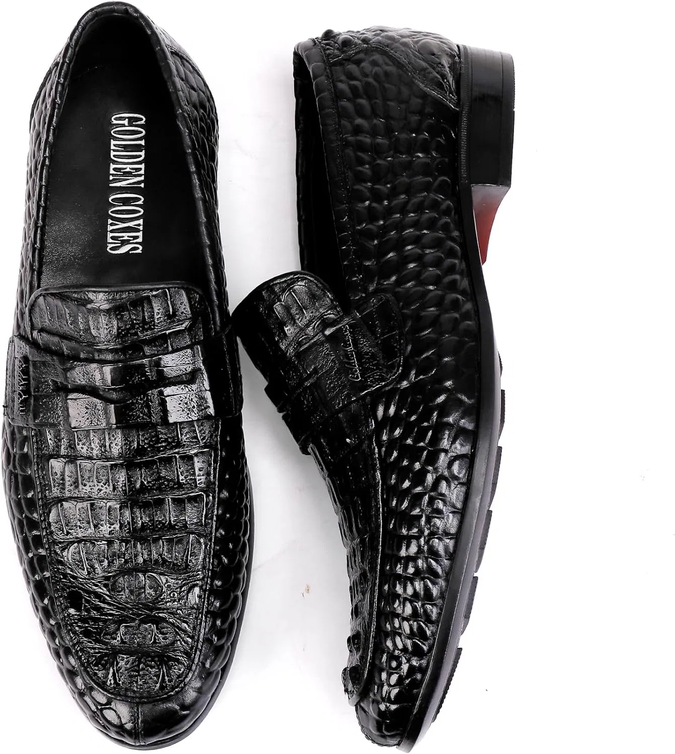 Лоферы из натуральной кожи, с узором аллигатора, Black C — фото 3