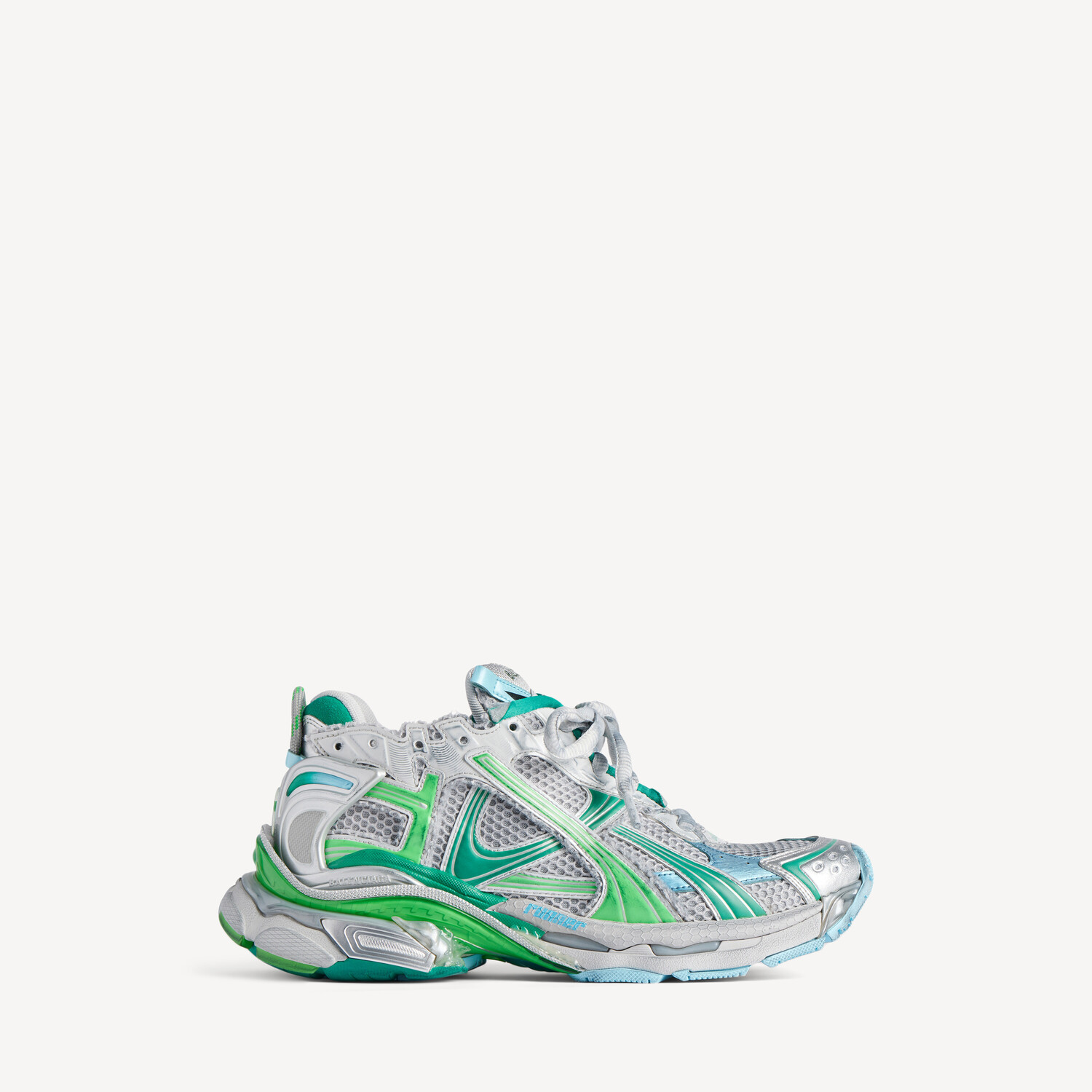 Женские кроссовки runner серо-зелено-синие BALENCIAGA, серый/синий/зеленый