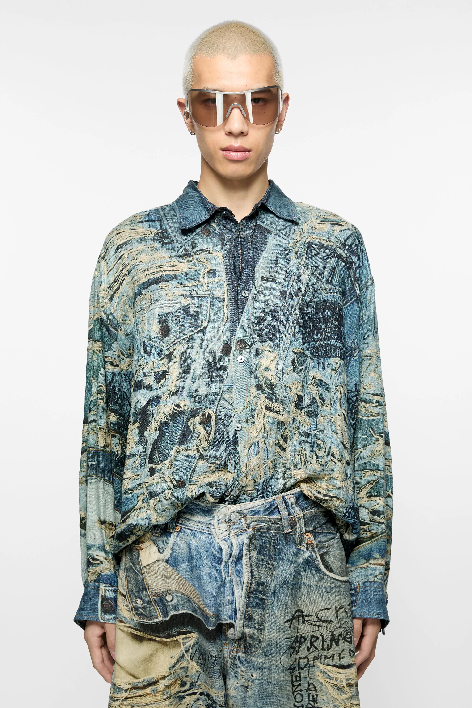 

Рубашка на пуговицах с принтом Acne Studios, цвет Denim Blue