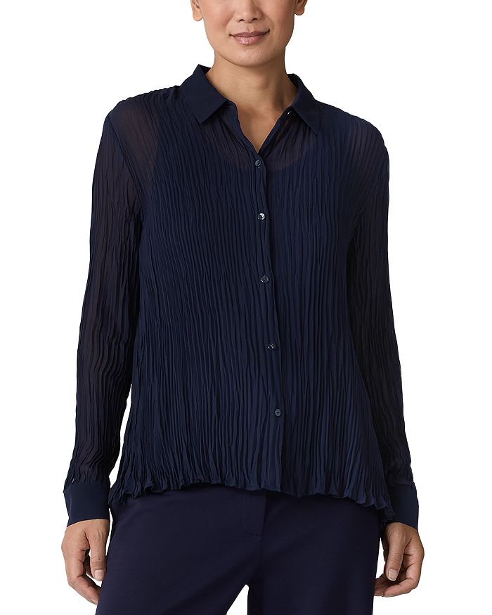 

Шелковая жатая блузка Eileen Fisher, синий