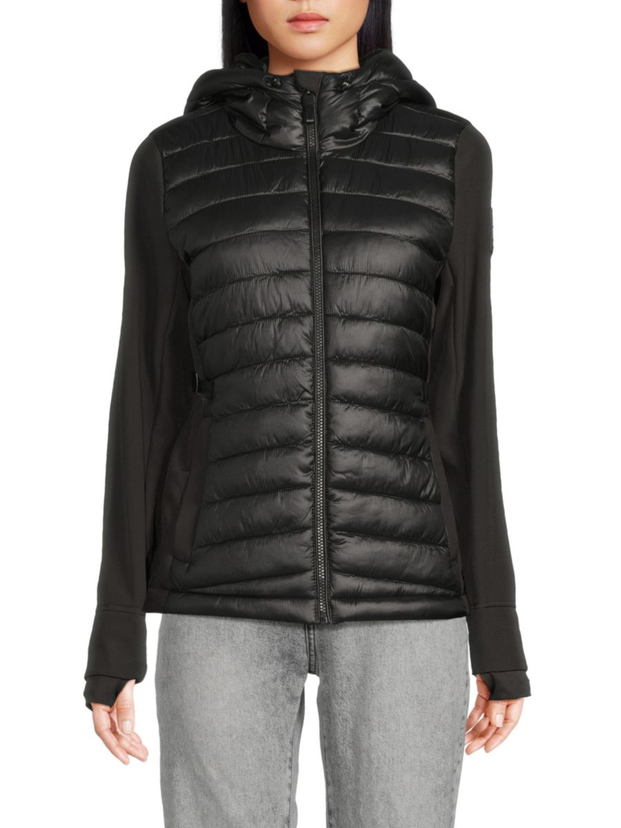 

Куртка-пуховик с капюшоном из комбинированной ткани DKNY Sport, черный