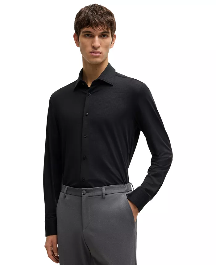 

Мужская текстурированная классическая рубашка Performance Slim-Fit Hugo Boss, черный