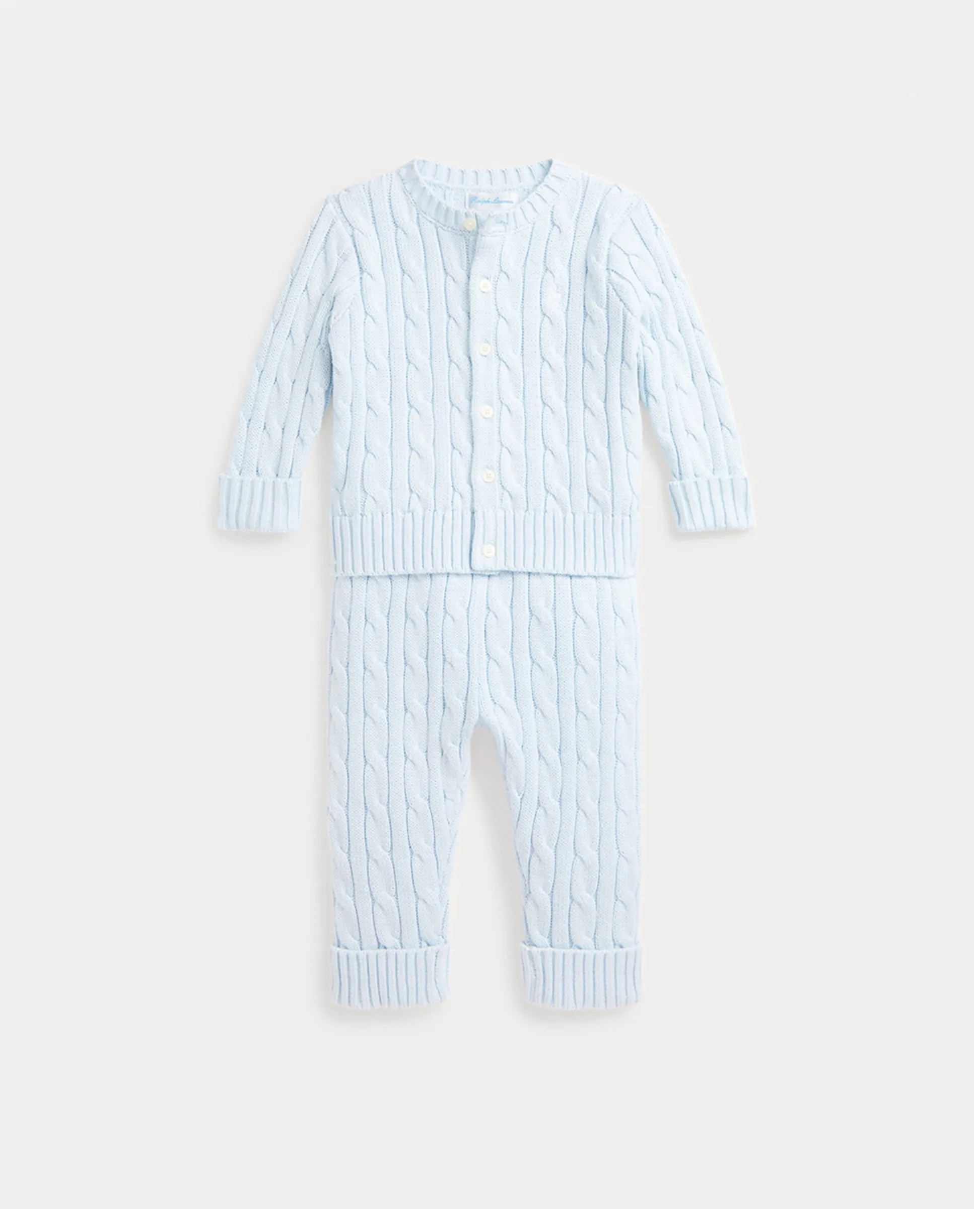 

Детский комплект для мальчика: кардиган и хлопковые брюки Polo Ralph Lauren, светло-голубой