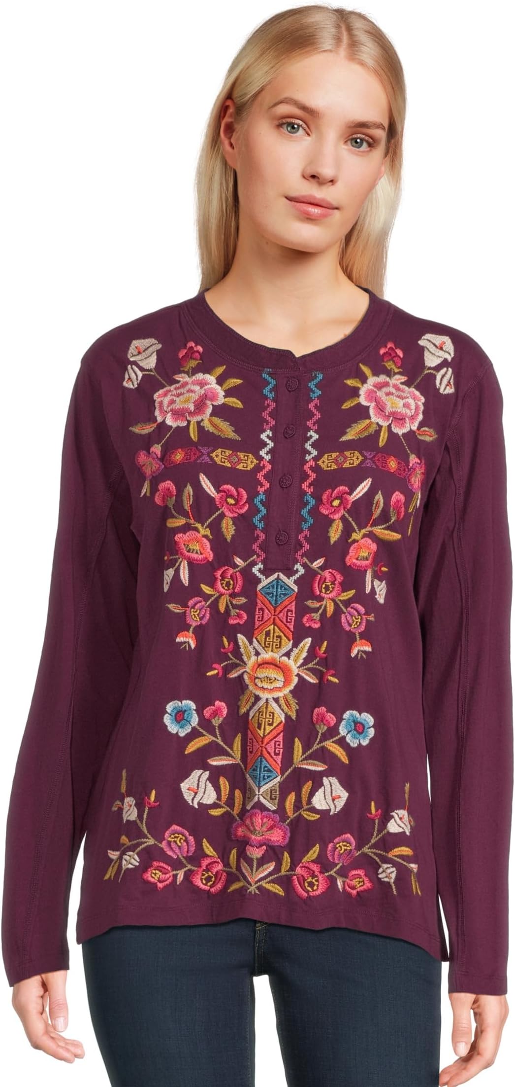 

Женская кофта-хенли с необработанным швом - Анайя Johnny Was, Aubergine