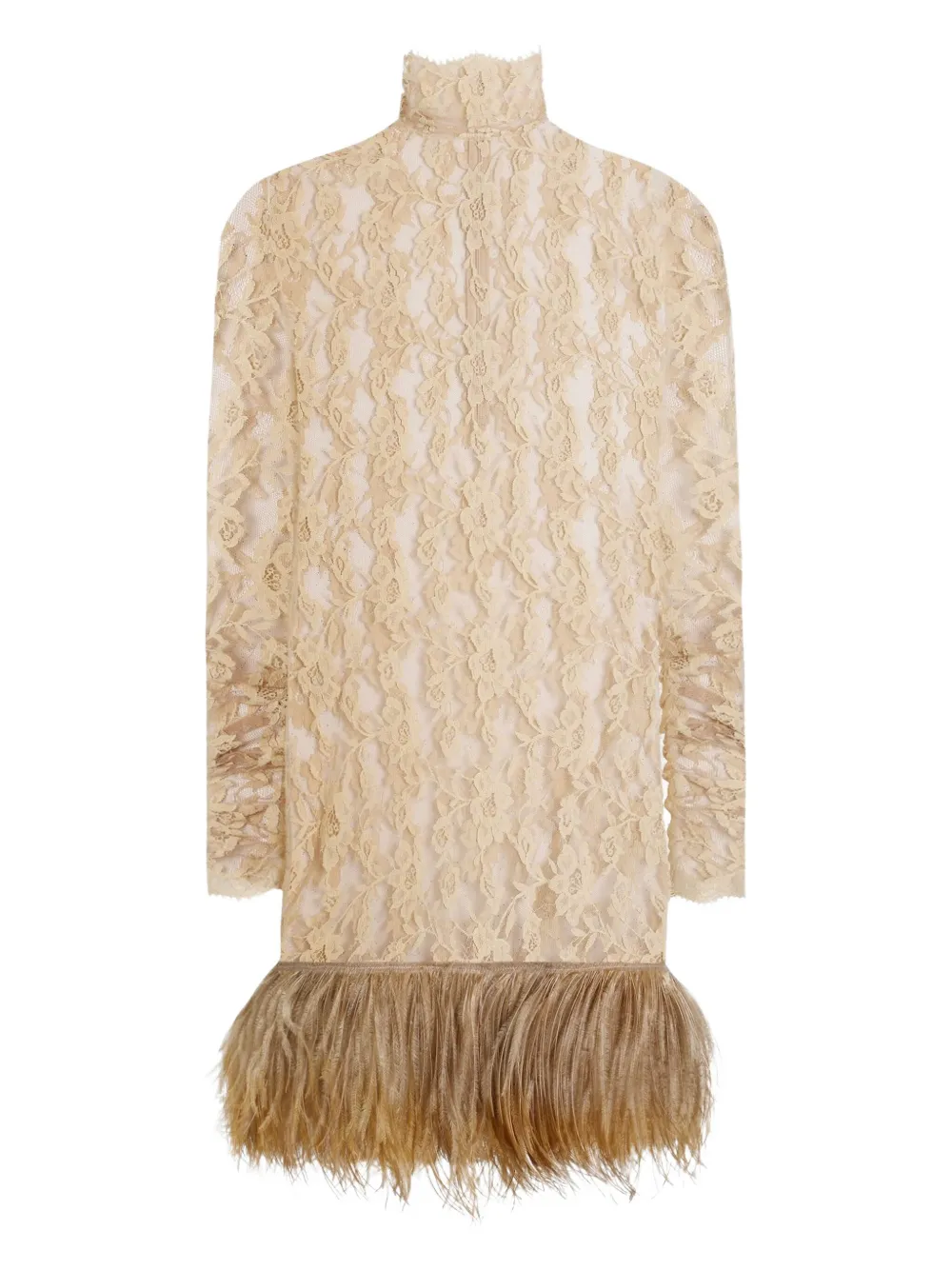 

Кружевное платье мини с перьями DOLCE & GABBANA, бежевый