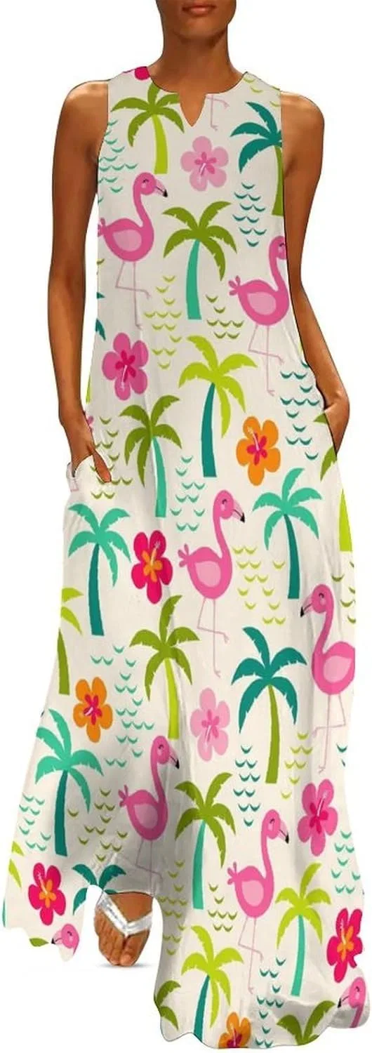 Платье Palm Beach Flamingos Женские платья Длина до щиколотки Комбинация Юбка на бретелях Летнее платье Вечернее платье Макси-юбка Отпуск — фото 3
