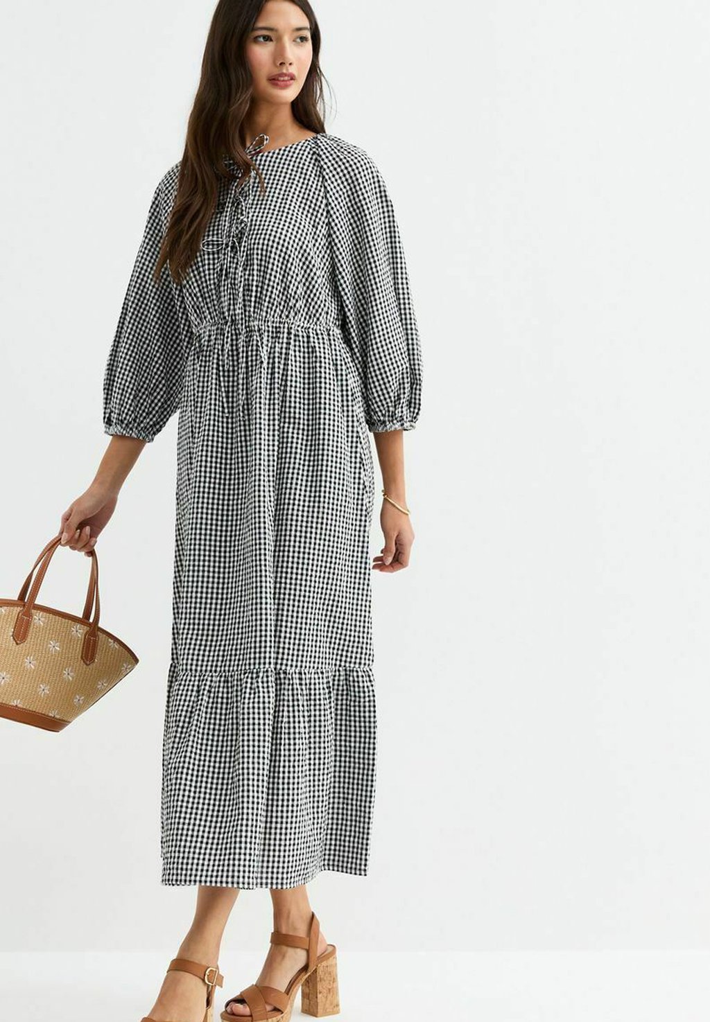 

Платье макси CHECKED MIDI SMOCK New Look, черный