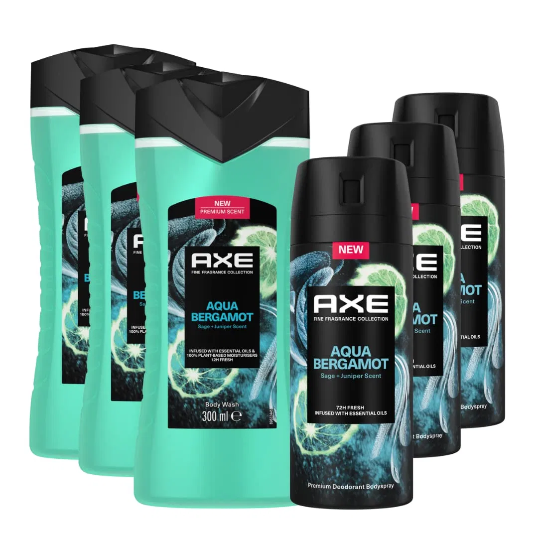 Набор мужских дезодорантов и гелей для душа AXE Fine Fragrance Collection Aqua Bergamot, 6 шт. Axe