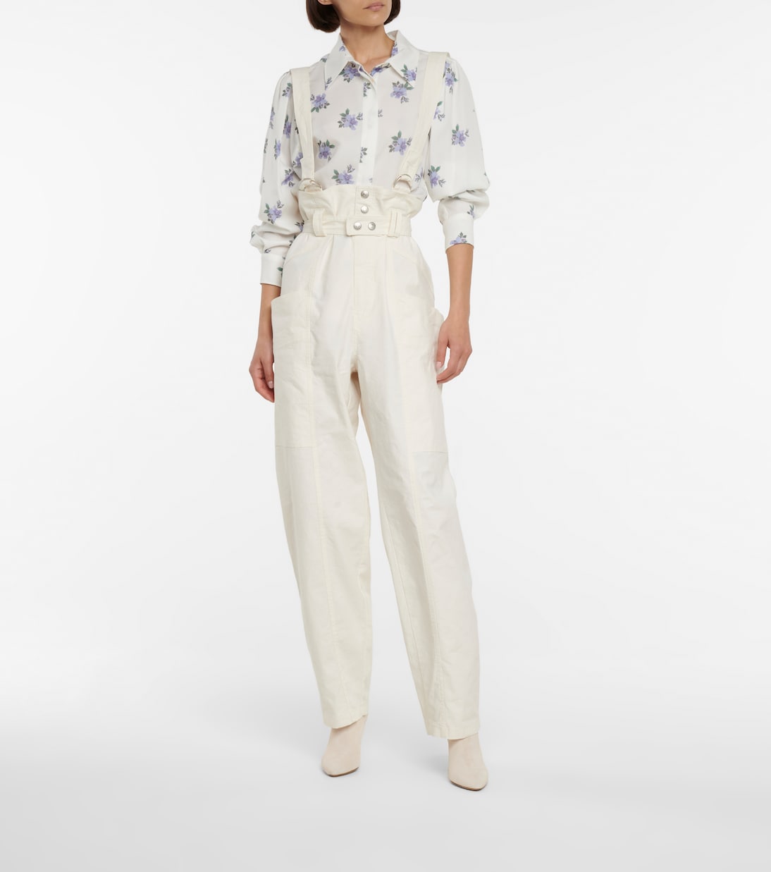 Брюки Ekla на подтяжках из льна и хлопка Isabel Marant, экрю — фото 2