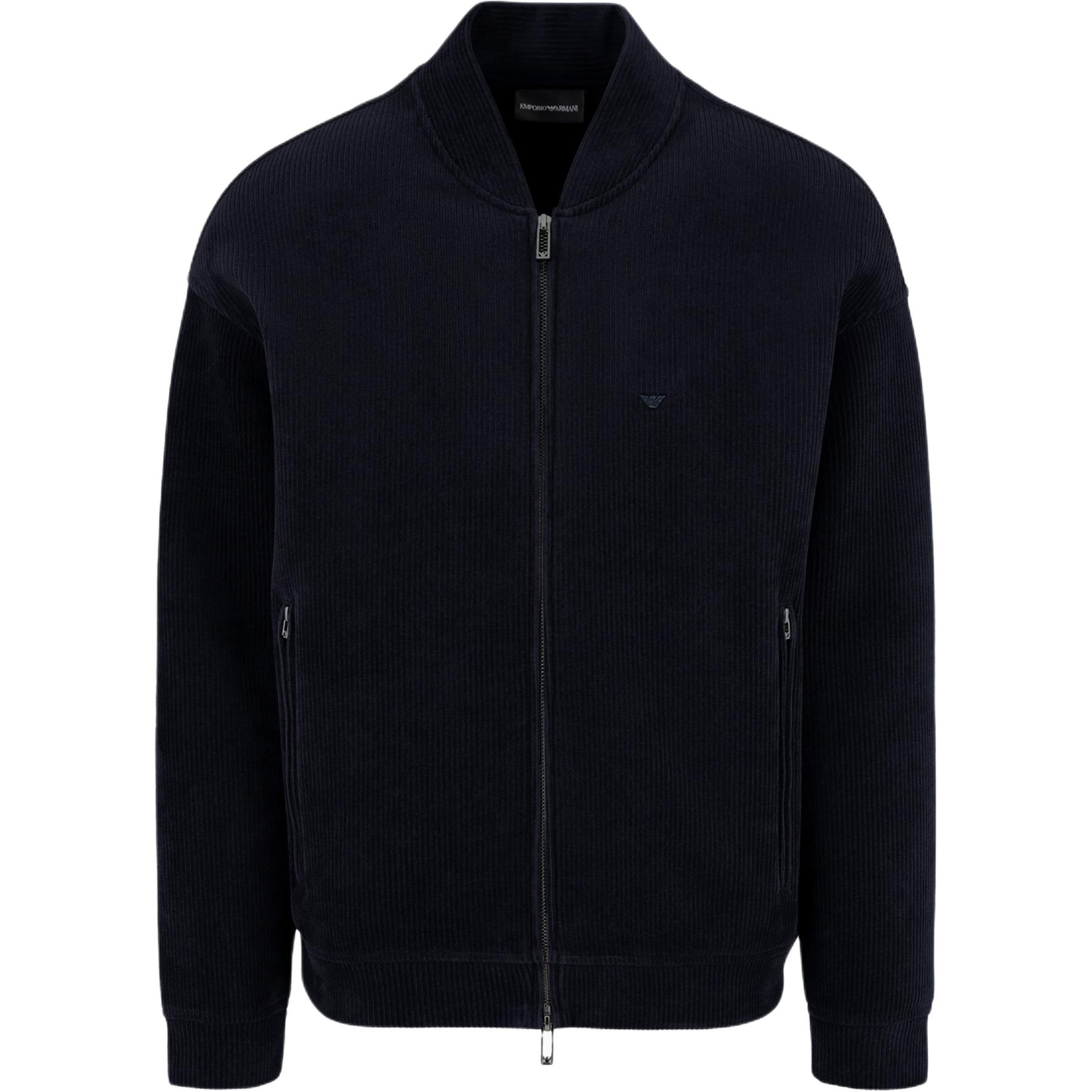 

EMPORIO ARMANI Ребристый велюровый худи на молнии, Marine Blue