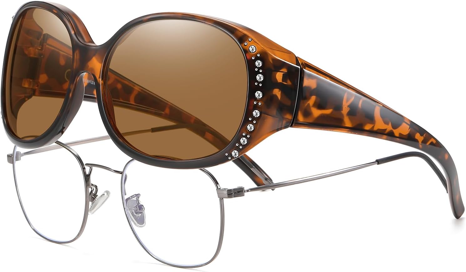 

Женские поляризованные солнцезащитные очки HAOLOTA с блестками, солнцезащитные очки для коррекции зрения, защита от УФ-излучения UV400, L Size Tortoise Frame Brown Lens