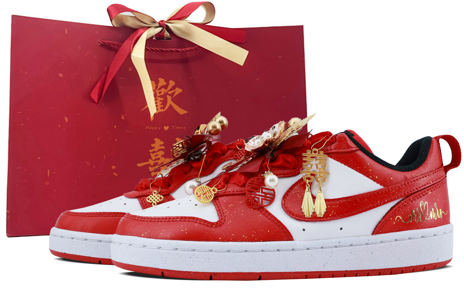 

Кроссовки Nike Court Borough Skateboarding Shoes Women's Low-top Red/white/gold, красный