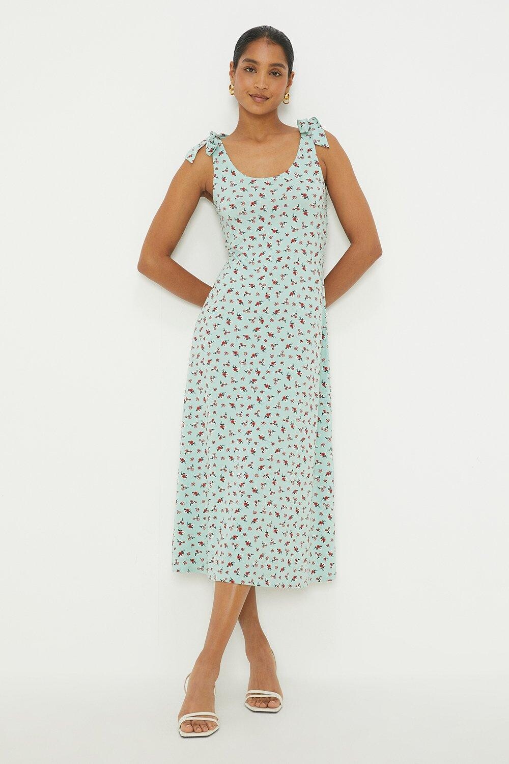 

Зеленое платье миди с завязками на плечах в стиле Ditsy Dorothy Perkins, зеленый