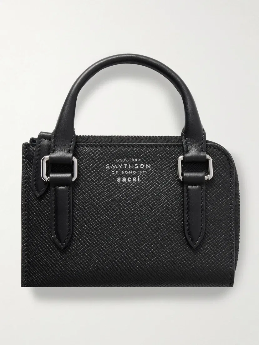 Текстурированный кожаный кардхолдер Smythson + Sacai, черный