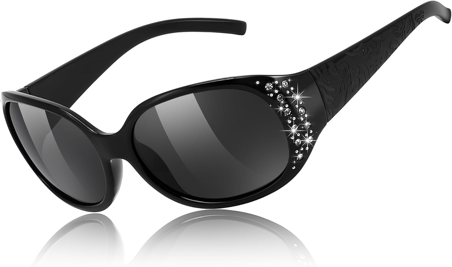 

Женские поляризованные солнцезащитные очки FEISEDY с обтекаемой формой, украшенные стразами, модные солнцезащитные очки с защитой UV400, артикул B1091, Black Frame & Grey Lens