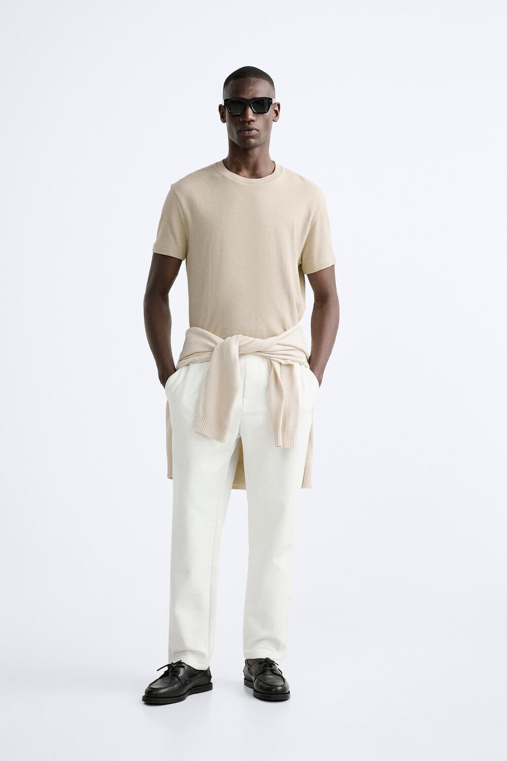 

Брюки jogger comfort fit с заниженной поясом ZARA, устрично-белый