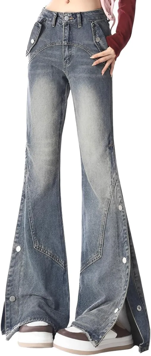 

Джинсы Casual Straight Leg High Waisted Y2K с пайетками и разрезами kakarin choyx