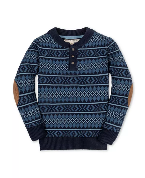 

Детский пуловер-поло с длинными рукавами из органического хлопка и налокотниками - для малышей и детей постарше. Hope & Henry, синий