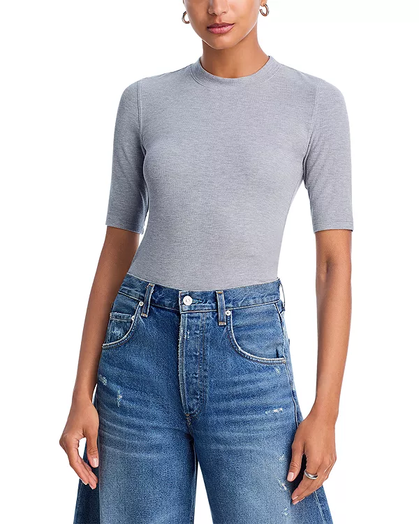 

Футболка с круглым вырезом в рубчик меланжевого цвета Frame, серый