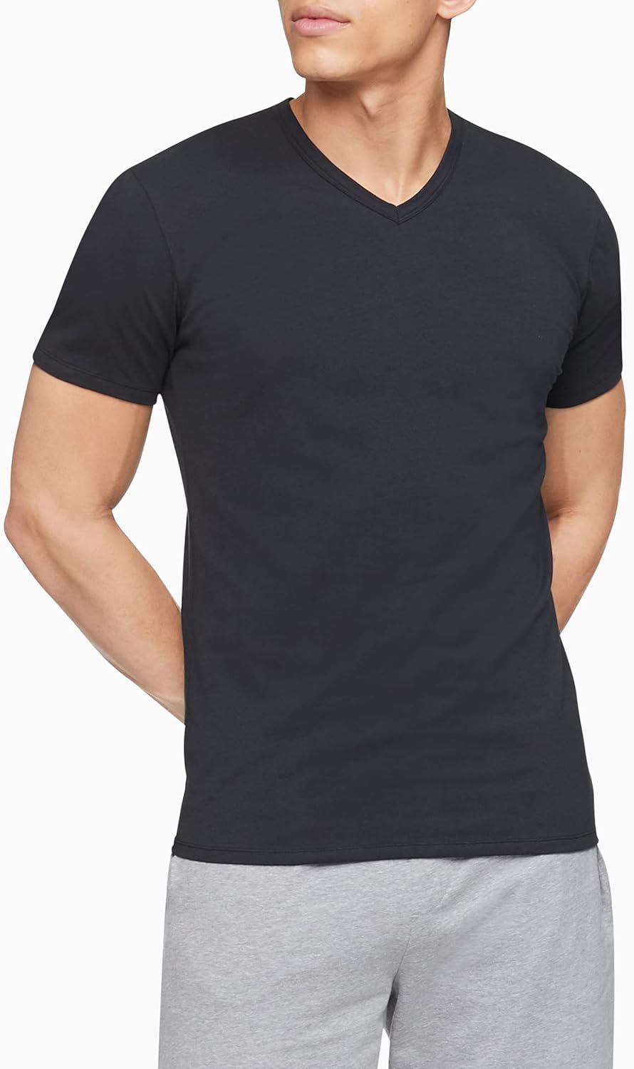 Комплект из 3 мужских нижних маек Calvin Klein из хлопка и эластичной ткани, 3 Classic Black Vneck — фото 3