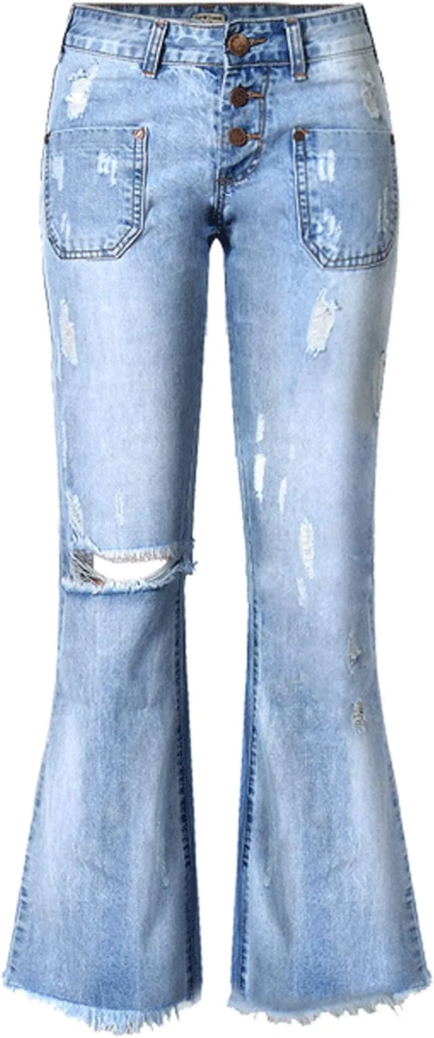 

Женские модные джинсы Bell Bottoms с потертостями и бахромой Itemnew