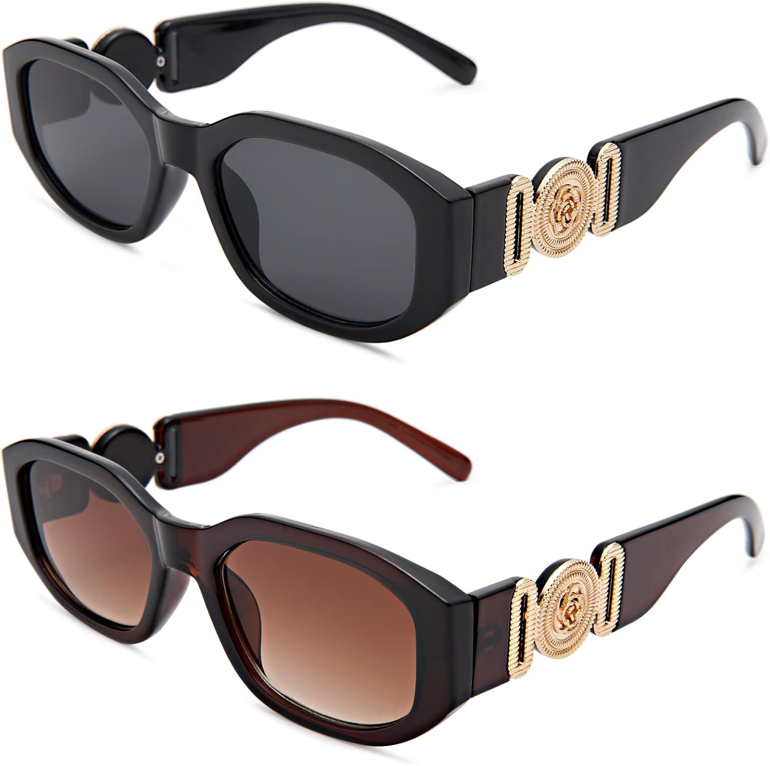 

Солнцезащитные очки Hycredi прямоугольной формы для женщин и мужчин, ретро-очки для вождения, винтажный стиль 90-х, нестандартная оправа, защита UV400, A3 - Black/Grey + Brown/Browns