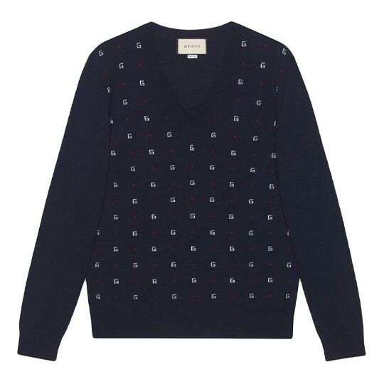 

Свитер jacquard-motif v-neck jumper 'navy' Gucci, синий