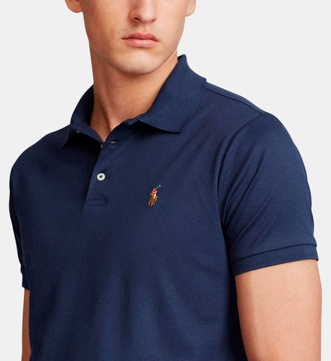 Фирменное поло из хлопкового пике, приталенного кроя POLO RALPH LAUREN, синий — фото 4