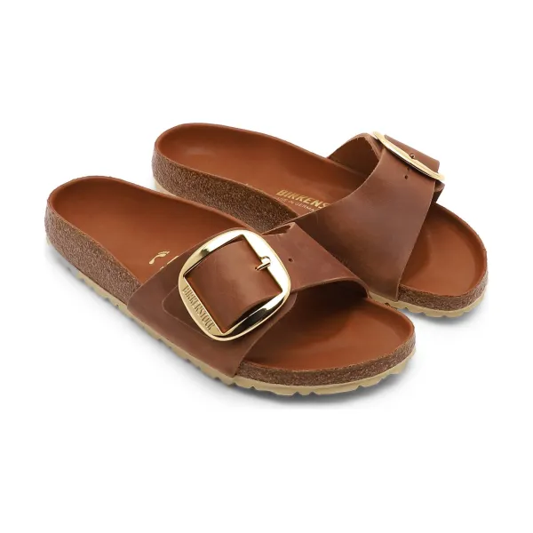 Кожаные тапочки Madrid с большой пряжкой Leoi Birkenstock, коричневый — фото 2