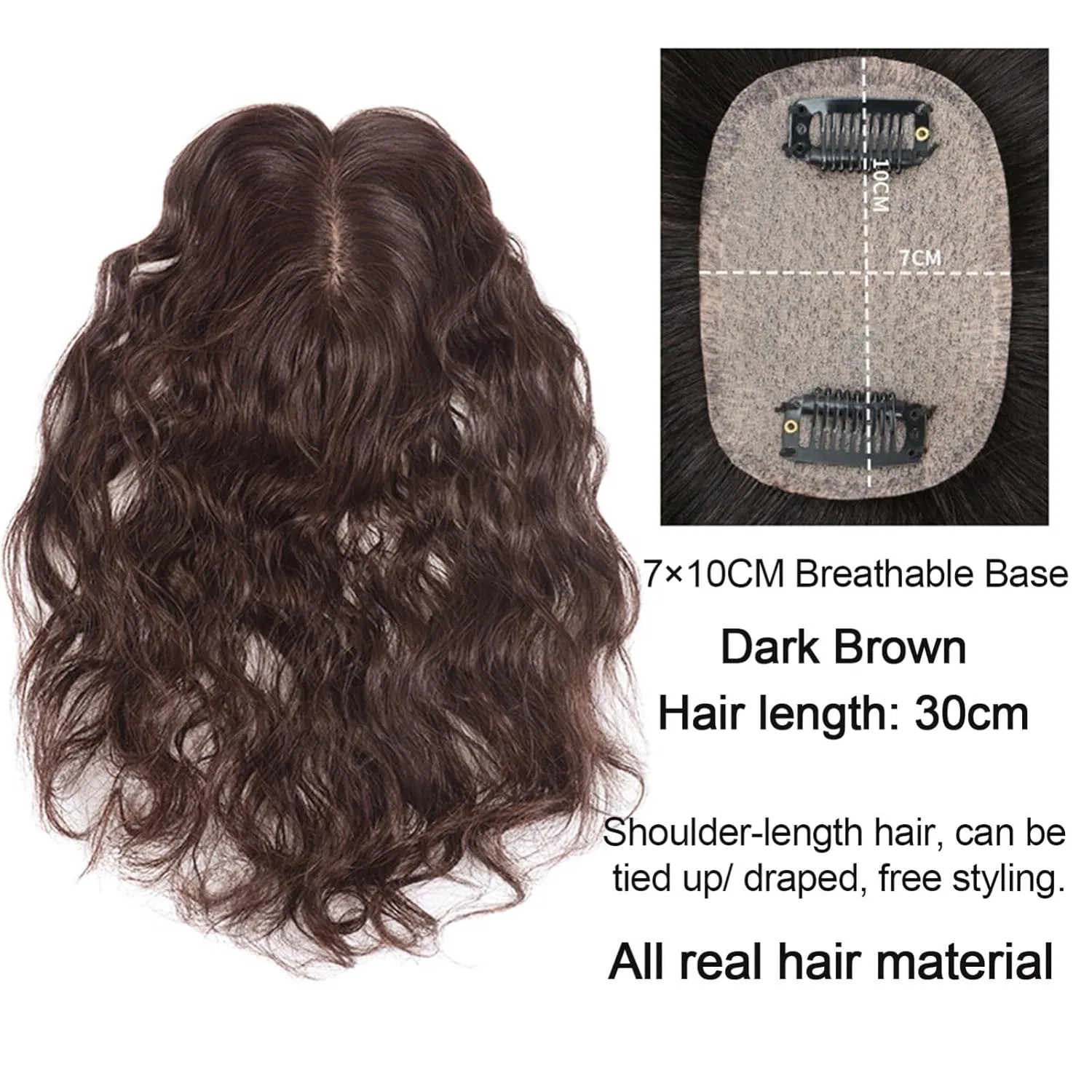 Накладка для волос из натуральных волос с шелковой основой 7 x 10 см от Human Hair Topper ‎Zbyxpp, Brown — фото 2