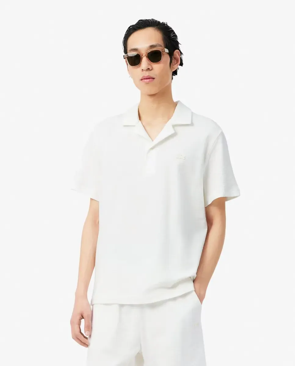 Мужское текстурированное поло классического кроя с короткими рукавами Lacoste, белый