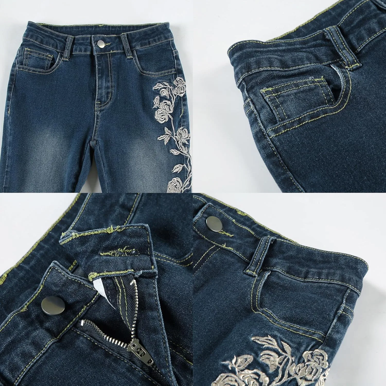 

Женские винтажные расклешенные джинсы с цветочной вышивкой, низкая посадка