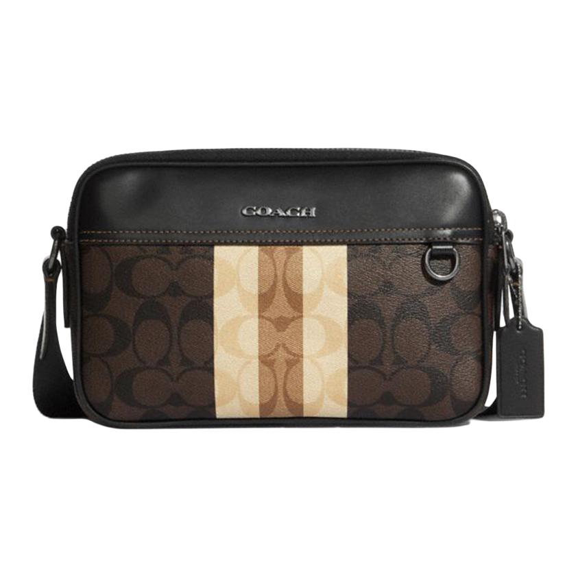 

Graham Canvas With Leather Camera Bag, Shoulder Bag Medium Size Men's Black & Dark Brown COACH