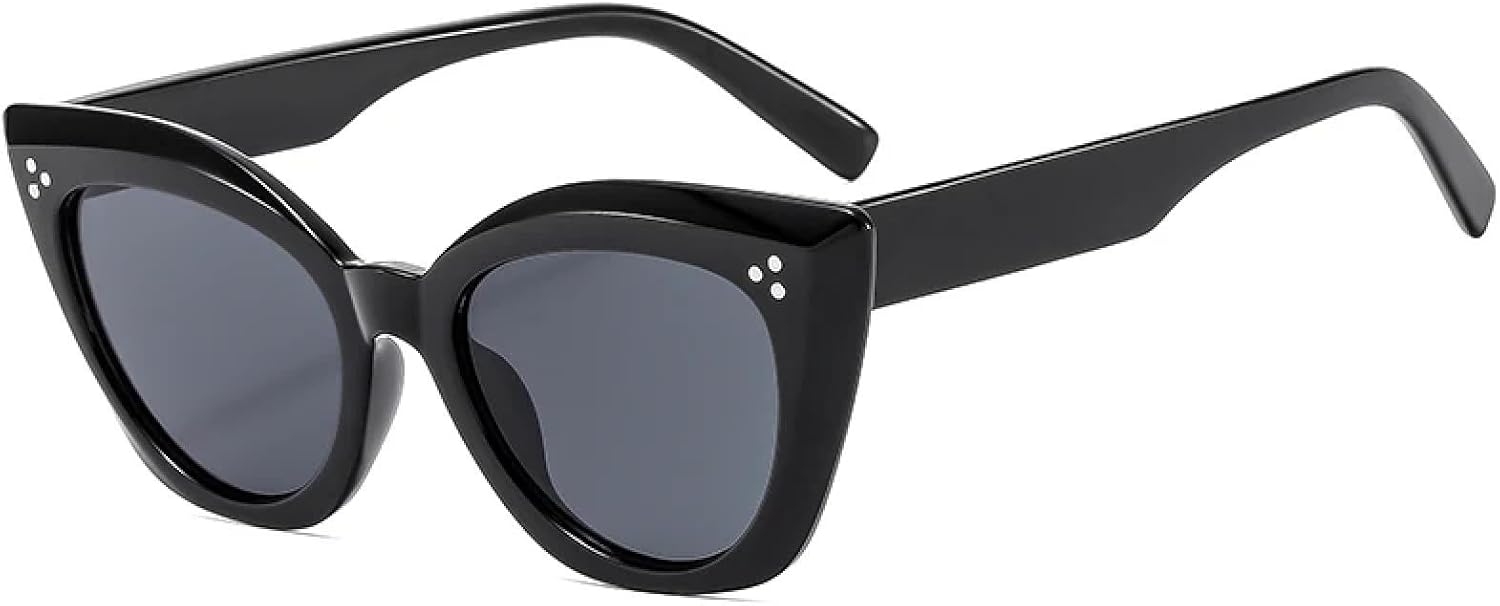 

Модные солнцезащитные очки «кошачий глаз» для женщин, с толстой окантовкой и широкими дужками, в стиле ретро для мужчин, для уличной фотосъемки, модные, с защитой от УФ-излучения UV400 TVTBBVV, Black