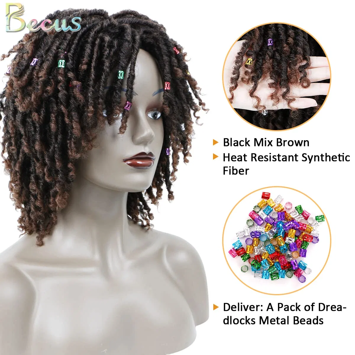 Женский парик Becus Afro Dreadlocks, смешанный черно-коричневый, 31.75 см Becus, Black Mix Brown (Braided) — фото 3