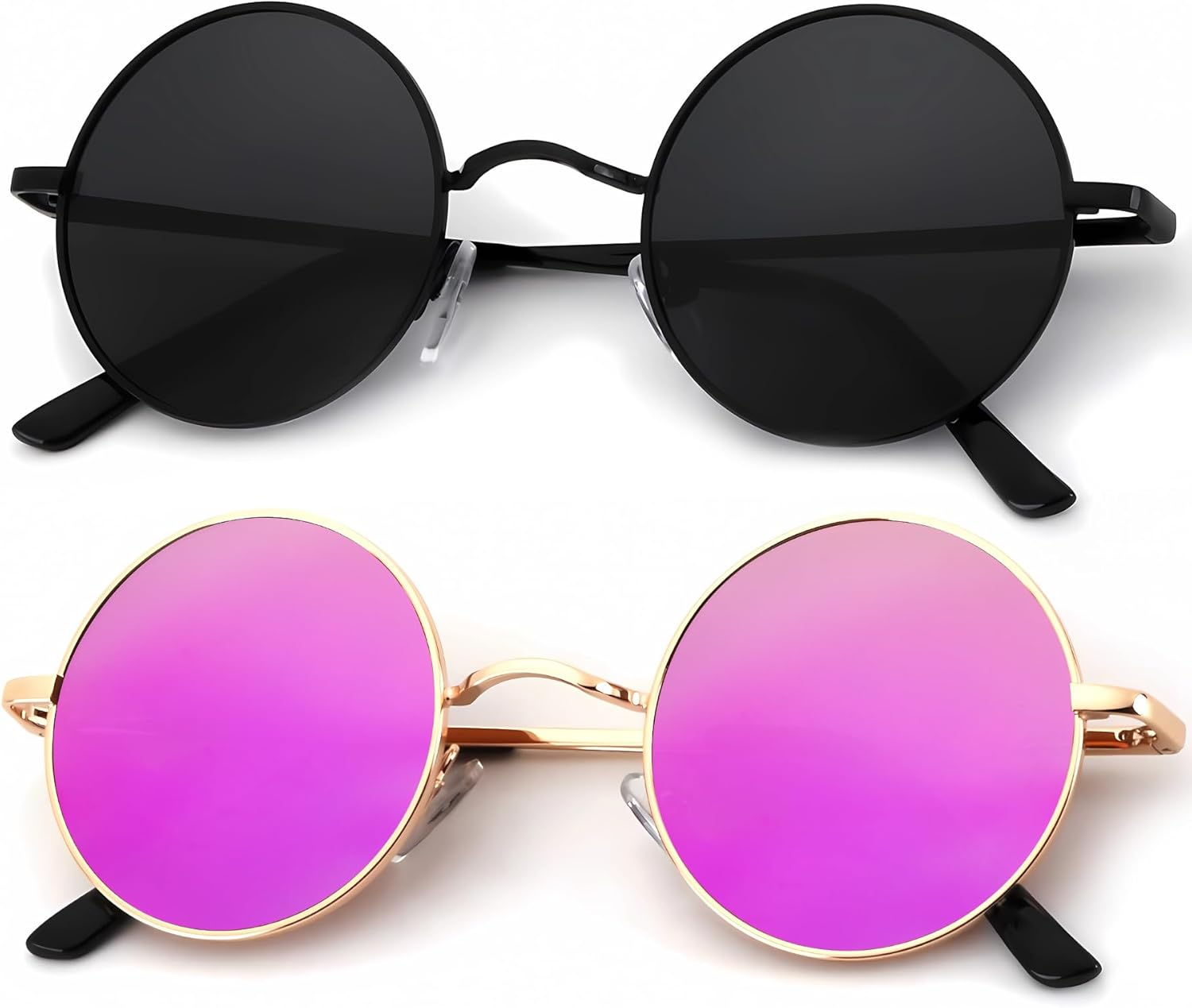 

Круглые поляризованные солнцезащитные очки KALIYADI для мужчин и женщин в стиле ретро с металлическим ремешком и эффектом хиппи, защита от УФ-излучения, B34-black + Gold Frame Mirrored Purple Lens