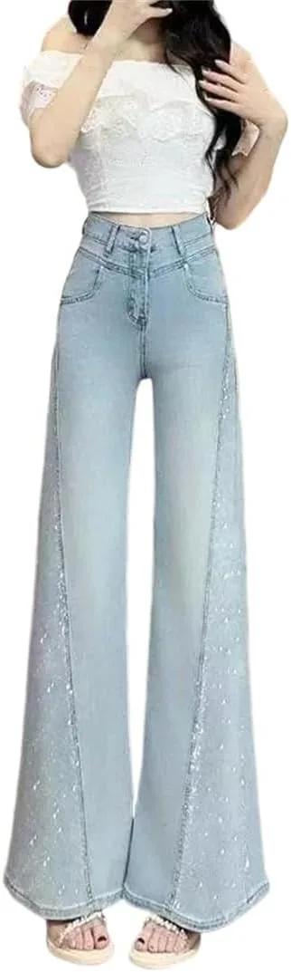 Женские джинсы с высокой талией и расклешенными штанинами в стиле loose casual Generic, светло-голубой