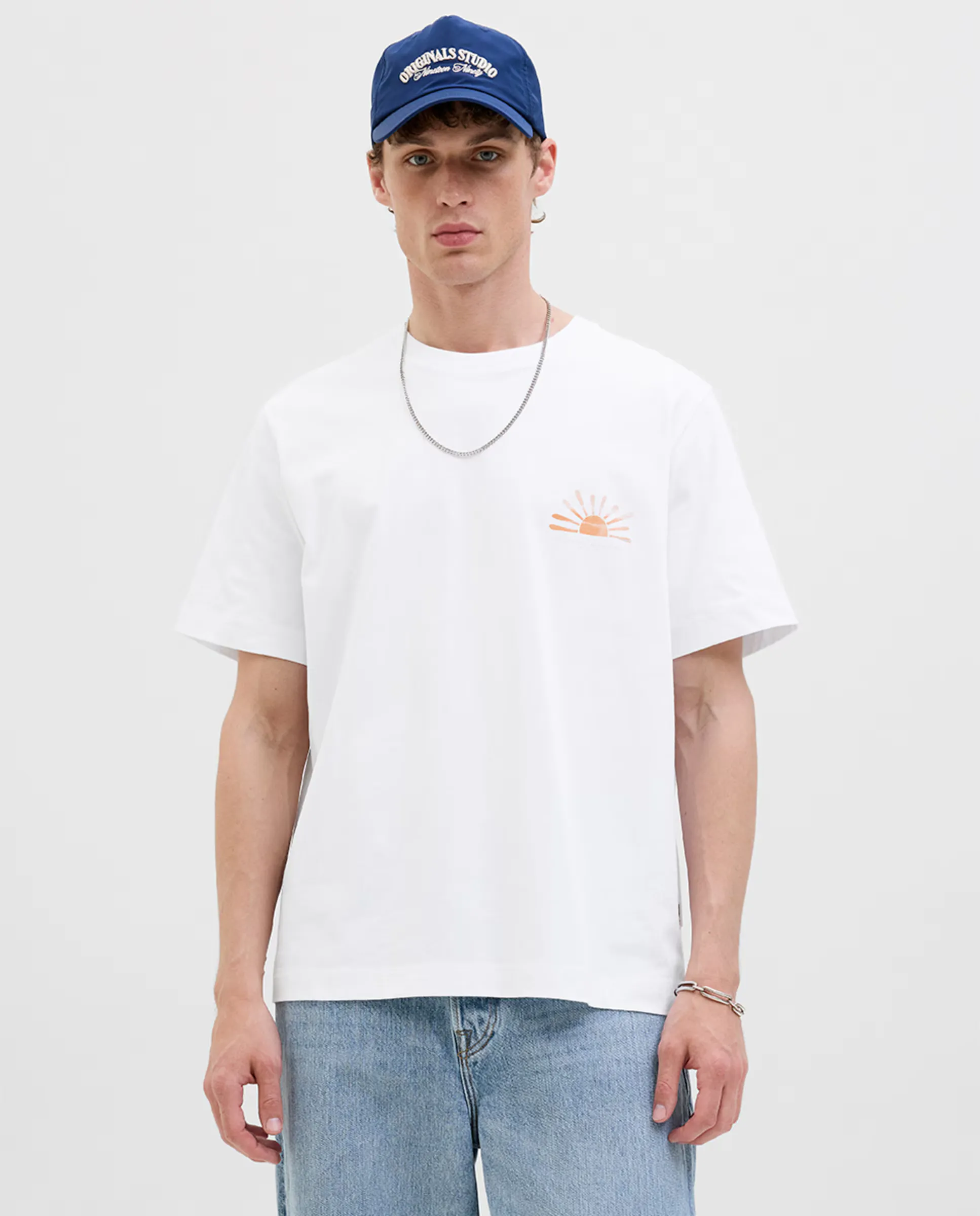 

Мужская футболка с коротким рукавом, боковым принтом и принтом на спине Jack & Jones, белый