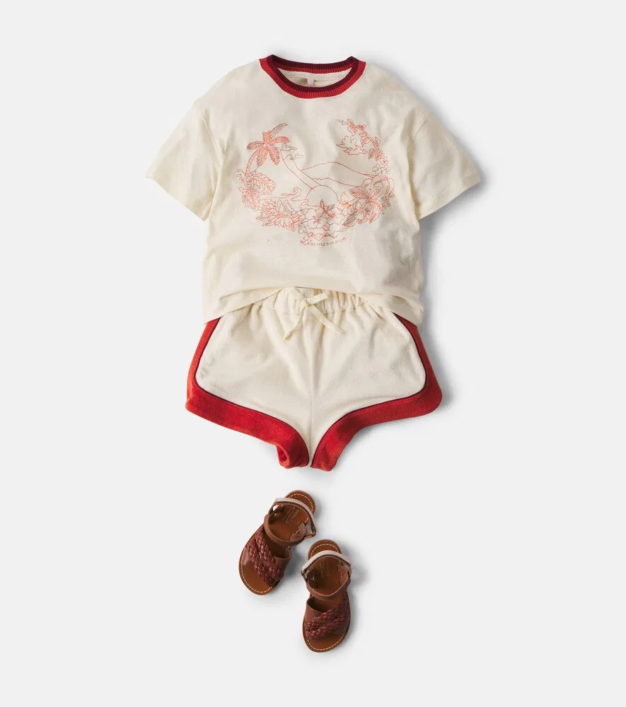Футболка Mahon из вышитого льна и хлопка Zimmermann Kids, бежевый — фото 2