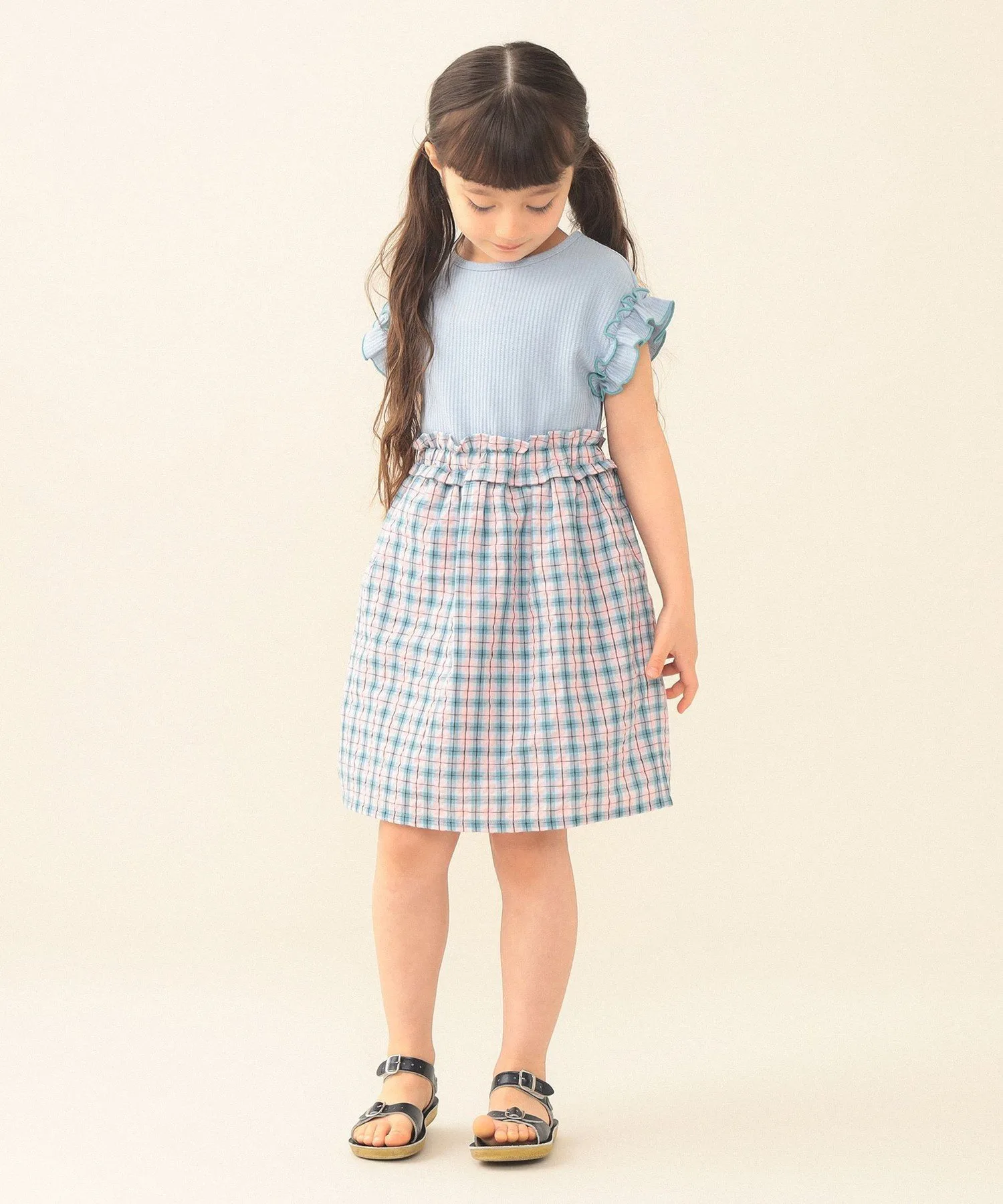 Платье Waffle Switch Dress 2026SS (90~140 см) Beams Mini, SAXE — фото 3